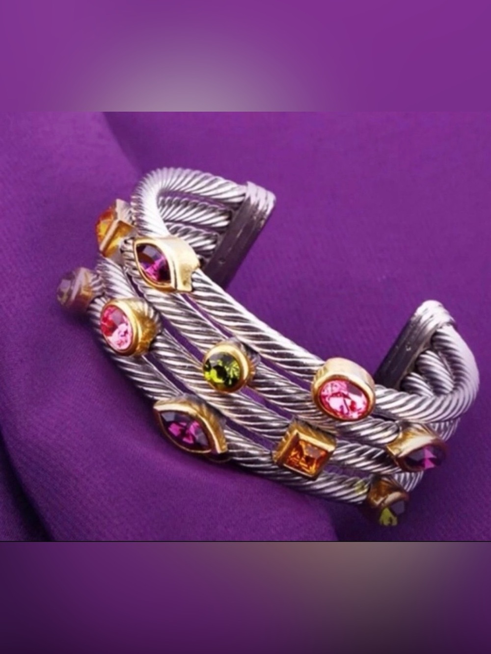 Gemstone Cable Cuff Bracelet - Picture 5 of 13